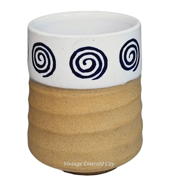 Vtg Japan Hand Turned Stoneware Vortex Coffee Mug 12oz Tea Cup Textured Infinity - Picture 5 of 14